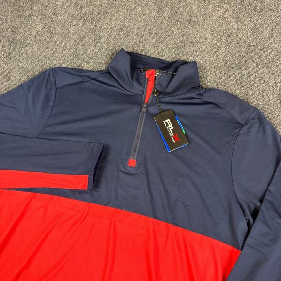 RLX Ralph Lauren Mens Size L Golf Performance 1/4 Zip Pullover Wicking Blue/Red
